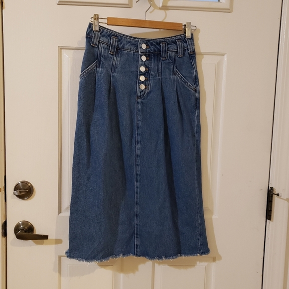 Pilcro straight denim button up skirt size 0 raw hem - Picture 1 of 12